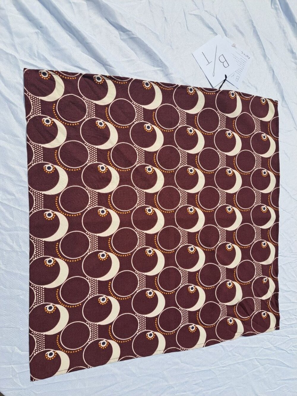 New Bytavi Brown & Cream Circle Geometric Print Scarf Fair Trade - Picture 7 of 9